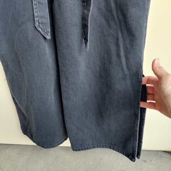 OAT New York Black Denim Cropped Slit Hem Wide Leg Adjustable Jumper Romper 12 - Picture 9 of 16